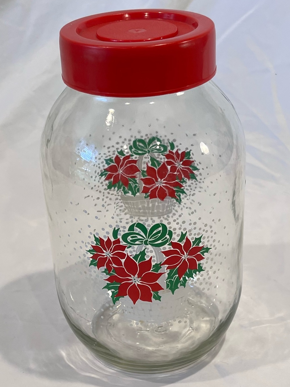 Vintage Carlton Glass 3L Poinsettia Christmas Canister Jar